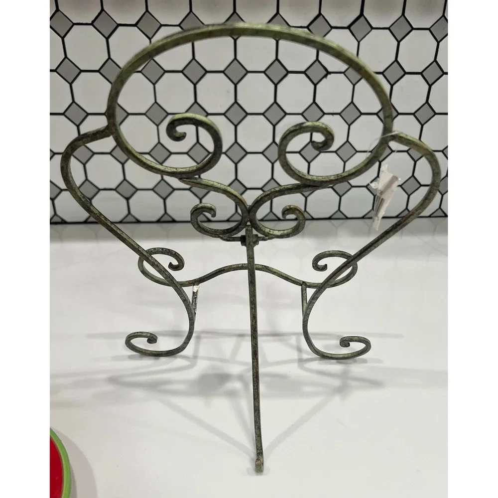 DEI Christmas Snowman Ceramic Serving Platter with Metal Display Stand Red 12in